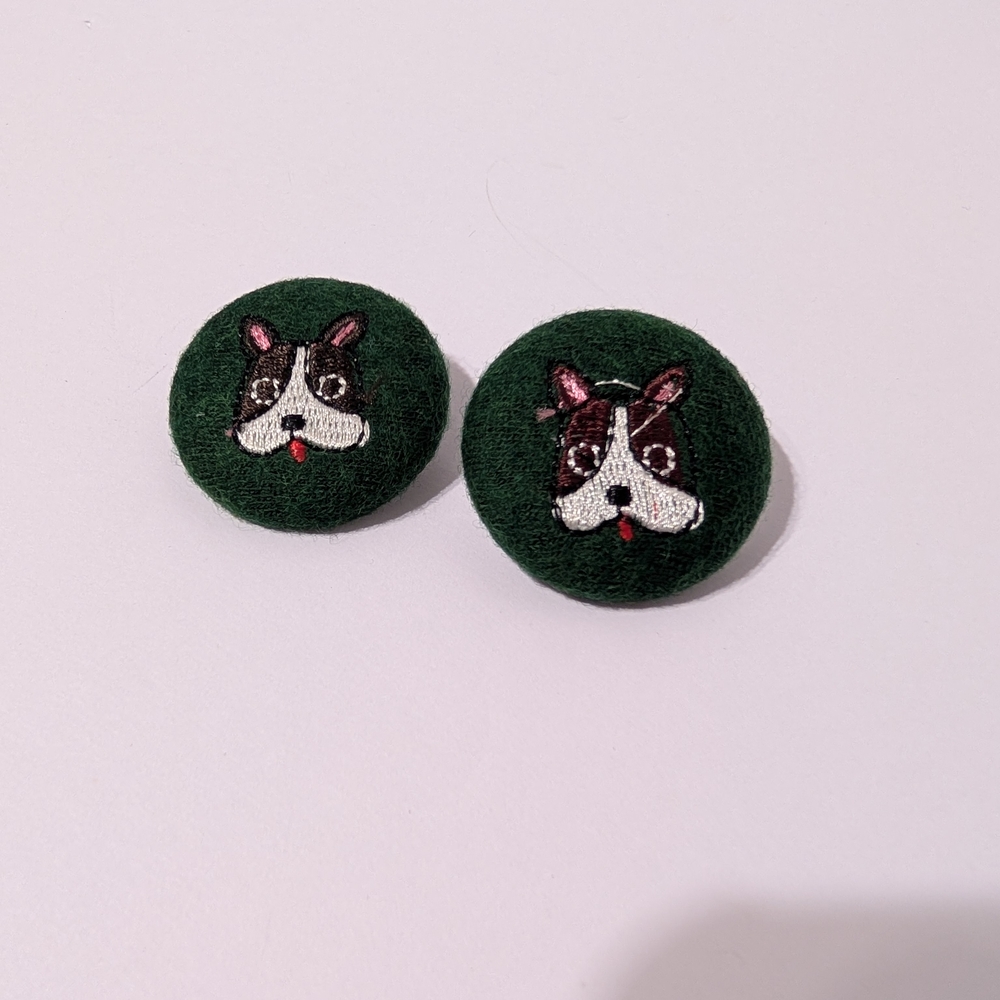 Green Dog Embroidered Pins Boston Terrier Pink Batch